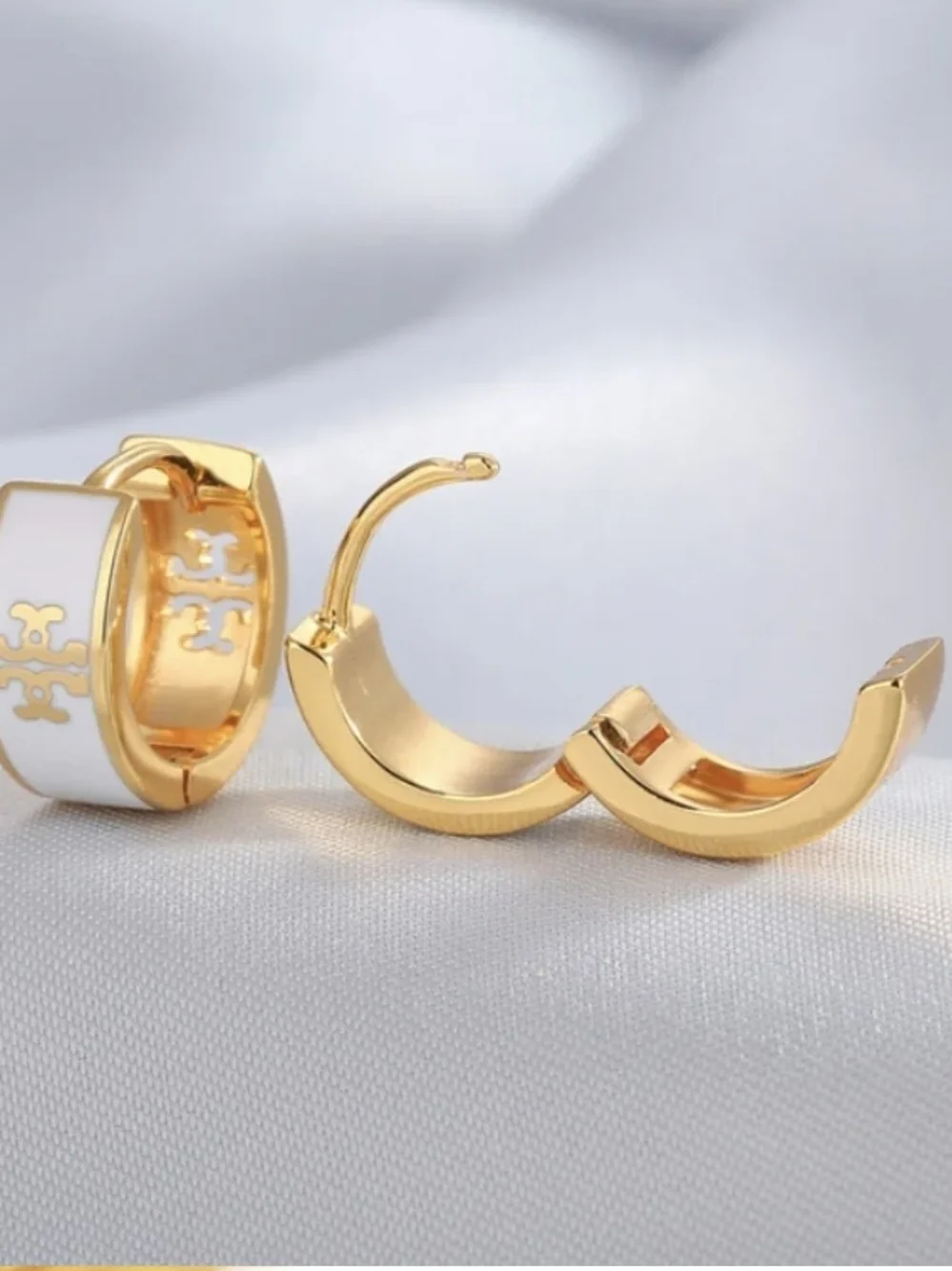 Designer Inspired Gold Hoop Earrings with Black or White Enamel
